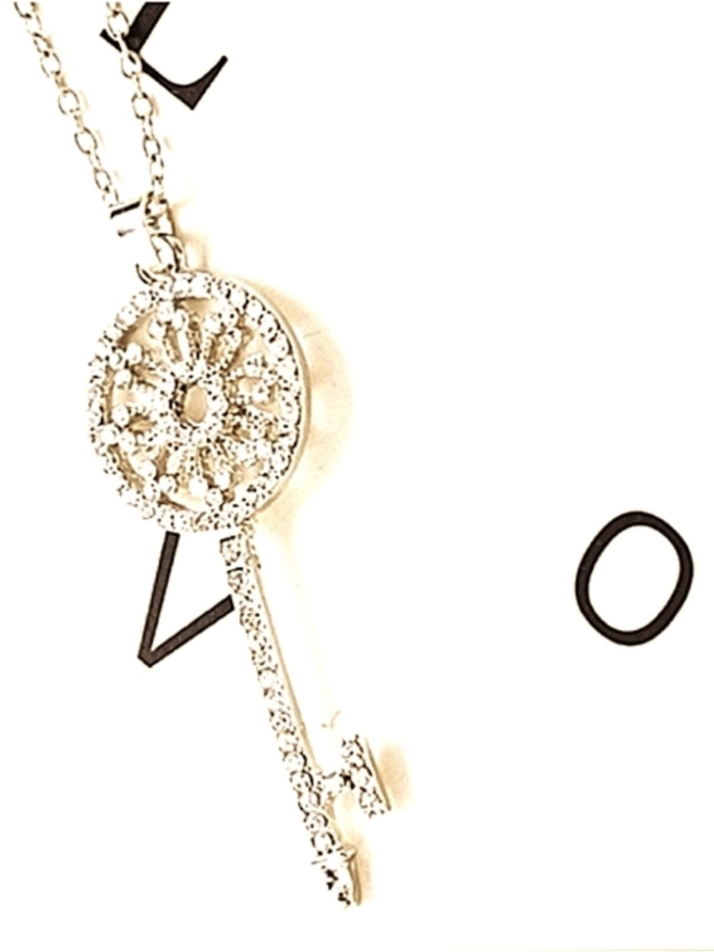 GOLD Key Pendant Crystal Rhinestone Necklace 18"-22" Chain NEW - Picture 9 of 9